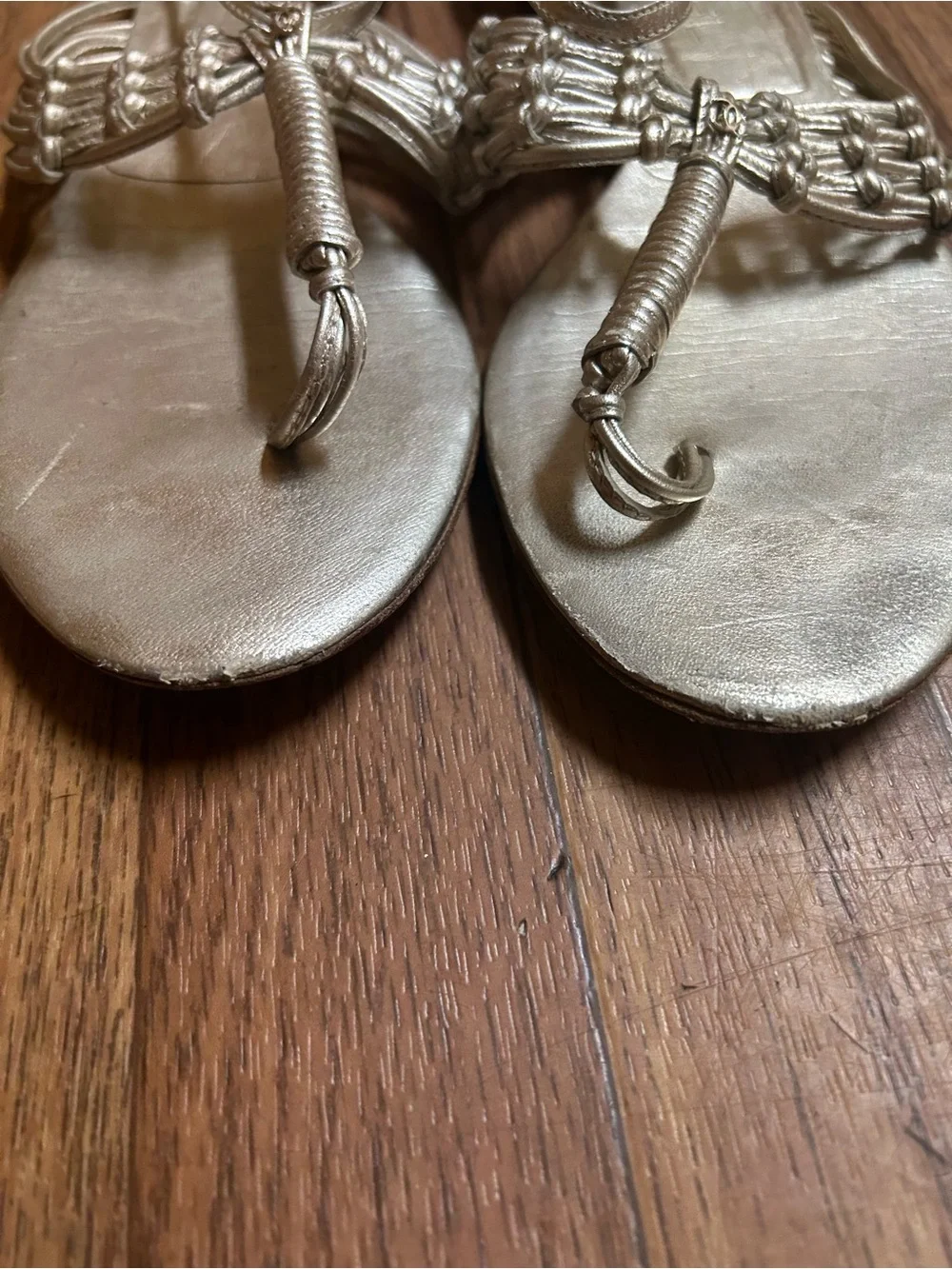 CHANEL Auth Leather Gold Strappy Sandals Shoes Cc Logo 39